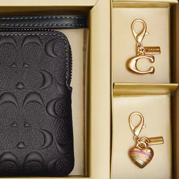 Coach Signature Embossed Leather Wristlet with Charms - Picture 3 of 3